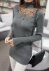 Grey Patchwork Sequin Grenadine High Neck Pullover Sweater