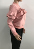 Pink Patchwork Zipper Ruffle Long Sleeve Band Collar Casual Coat