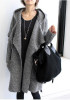 Grey Belt Pockets Hooded V-neck Long Sleeve Cardigan Sweater Grey Belt Pockets Hooded V-neck Long Sleeve Cardigan Sweater
