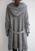 Grey Belt Pockets Hooded V-neck Long Sleeve Cardigan Sweater Grey Belt Pockets Hooded V-neck Long Sleeve Cardigan Sweater