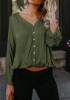 Green Single Breasted Ruffle Midriff V-neck Casual Blouse Green Single Breasted Ruffle Midriff V-neck Casual Blouse
