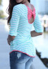 Sky Blue Striped Print Bow Backless Casual Going out T-Shirt
