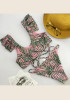 Pink Floral Ruffle Belt 2-in-1 V-neck Fashion Swimwear