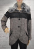 Grey Patchwork Pockets Irregular Fur Collar Single Breasted Casual Coat