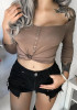 Khaki Studded Boat Neck Long Sleeve Fashion Pullover Sweater