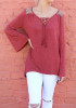 Red Plain Cut Out V-neck Casual Cotton T-Shirt