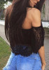 Black Floral Lace Off Shoulder Backless Sweet Going out Blouse Black Floral Lace Off Shoulder Backless Sweet Going out Blouse