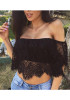 Black Floral Lace Off Shoulder Backless Sweet Going out Blouse Black Floral Lace Off Shoulder Backless Sweet Going out Blouse