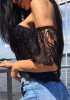Black Floral Lace Off Shoulder Backless Sweet Going out Blouse Black Floral Lace Off Shoulder Backless Sweet Going out Blouse
