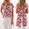 Multicolor Geometric Print Irregular Slit High-low Short Sleeve Casual T-shirt