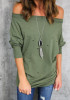 Green Cut Out Boat Neck Long Sleeve Fashion T-Shirt