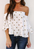 White Polka Dot Pleated Off Shoulder Backless Sweet Going out Blouse
