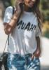 White Letter Print Round Neck Short Sleeve T-Shirt