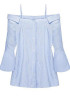 Blue Striped Shoulder-Strap Boat Neck Bell Sleeve Fashion Blouse