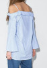 Blue Striped Shoulder-Strap Boat Neck Bell Sleeve Fashion Blouse