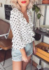 White Polka Dot Midriff Ruffle V-neck Fashion Blouse White Polka Dot Midriff Ruffle V-neck Fashion Blouse