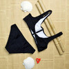 Black Zipper 2-in-1 Round Neck Sleeveless Slim Swimwear