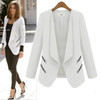 White Plain Zipper Pockets Tailored Collar Office Worker Coat