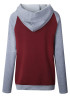 Red-Grey Patchwork Drawstring Zipper Pockets Casual Hooded Sweatshirt