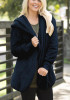 Black Plain Pockets Hooded No Button Casual Coat