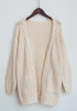 Beige Pockets Draped Oversize Long Sleeve Casual Cardigan Sweater
