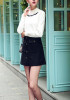 White Monogram Print Embroidery High Neck Long Sleeve Casual Pullover Sweater