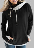Black Patchwork Drawstring Pockets Studded Hooded Fashion Pullover Sweatshirt