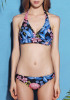 Purple Flowers 2-in-1 Tie Back Open Back Halter Neck Swimwear