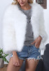 White V-neck Long Sleeve Winter Warm Fashion Faux Fur Jacket Coat