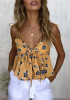 Yellow Flowers Draped Bowknot Peplum Spaghetti Strap V-neck Bohemian Cute Vest