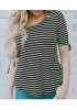 Black-White Striped Print Lace-up Casual Going out T-Shirt