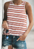 Red-White Striped Round Neck Casual Vest