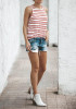 Red-White Striped Round Neck Casual Vest
