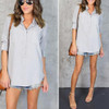 Grey Plain Single Breasted V-neck Casual Blouse Grey Plain Single Breasted V-neck Casual Blouse