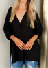 Black Plain Irregular V-neck Long Sleeve Fashion Blouse