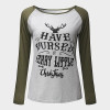 Women T-shirt Christmas Letter Print Mosaic Top Casual O-neck Raglan Long Sleeve T shirt