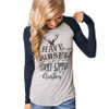 Women T-shirt Christmas Letter Print Mosaic Top Casual O-neck Raglan Long Sleeve T shirt