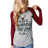 Women T-shirt Christmas Letter Print Mosaic Top Casual O-neck Raglan Long Sleeve T shirt
