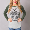 Women T-shirt Christmas Letter Print Mosaic Top Casual O-neck Raglan Long Sleeve T shirt