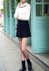 Casual White Monogram Embroidery Round Neck Long Sleeve Pullover Sweater