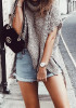 Casual Khaki Plain Irregular Polo Neck Pullover Sweater