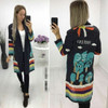 Casual Black Floral Print Turndown Collar Long Sleeve Sweet Cardigan Sweater