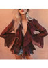 Casual Red Ruffle Irregular Plunging Neckline Long Sleeve Layers Of Casual Blouse