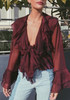 Casual Red Ruffle Irregular Plunging Neckline Long Sleeve Layers Of Casual Blouse