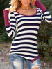 Casual Fashion Striped Round Neckline Spliced Top Casual Fashion Striped Round Neckline Spliced Top