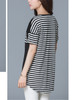 Casual High-Low Striped Round Neck Patch Pocket Blouse
