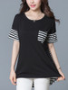 Casual High-Low Striped Round Neck Patch Pocket Blouse