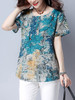 Casual Round Neck Trees Printed Blouse