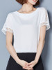 Casual Round Neck Hollow Out Plain Chiffon Blouse