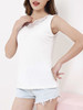 Casual Split Neck Decorative Lace Plain Sleeveless T-Shirt